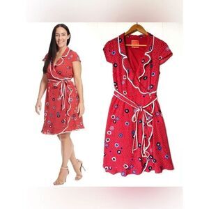 MODCLOTH Red Floral Dotted Daytime Dapper True Wrap Dress. 2XL